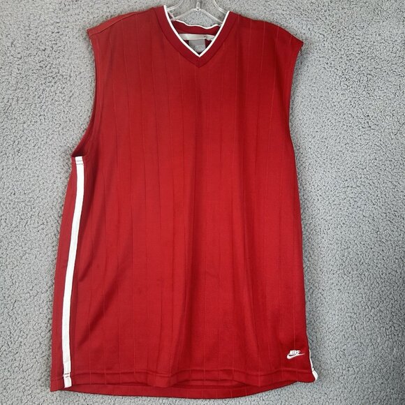 Vintage Nike Swoosh Polyester Jersey Sporty Top Red Sz L Grey Tag 90s Y2K - Picture 1 of 5